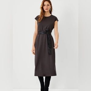 Ann Taylor flowy flare dress with faux leather tie belt